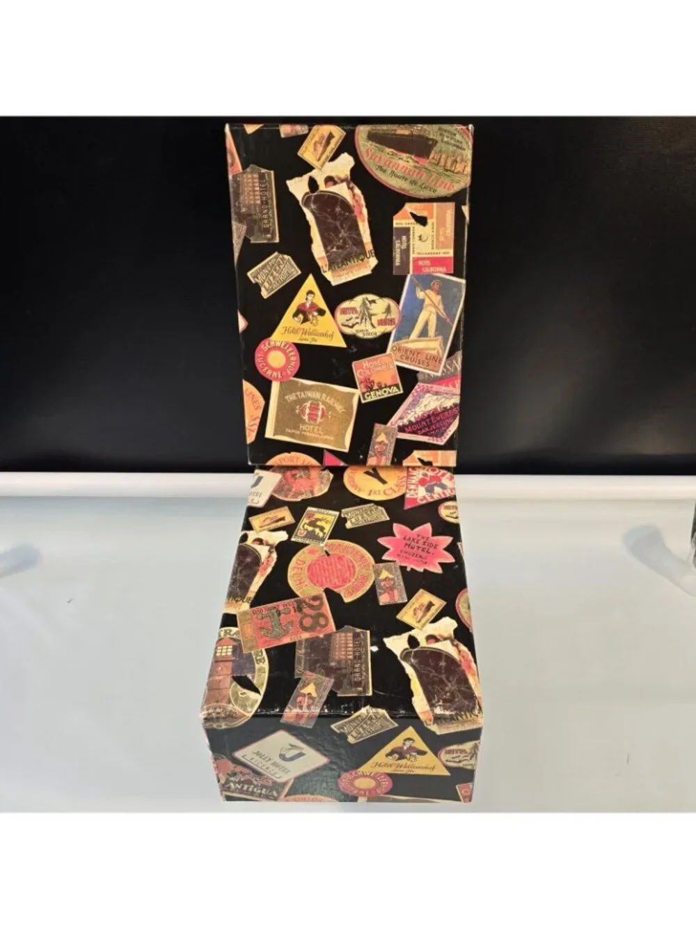 Decorative Storage Box Vintage Collage Of Luggage Labels  #2